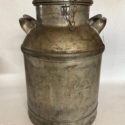 Antique Metal Milk Can w/ Chain Lid