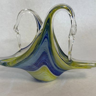 Two Hand-Blown Art Glass Baskets