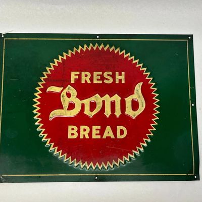 Bond Bread Embossed Tin Sign, 20th C