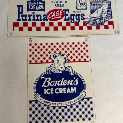 Pair Purina & Borden's Metal Signs