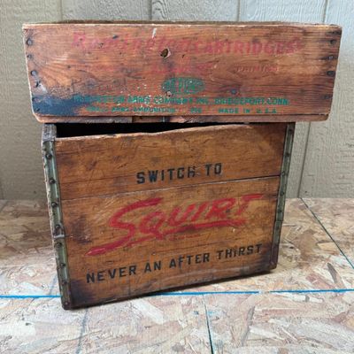 Two Remington & Squirt Soda Wood Crates