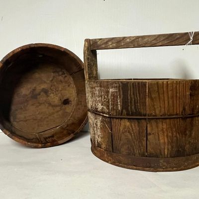Pair Stave-Constructed Wooden Vessels