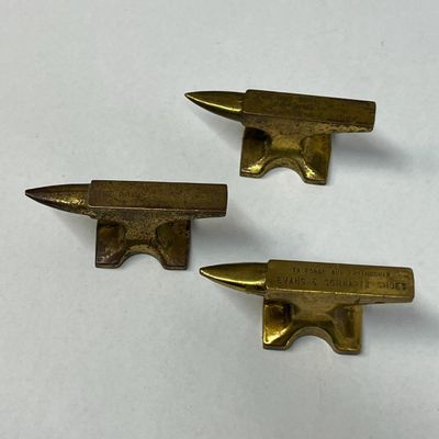 3 Cast Brass Advertising Anvils