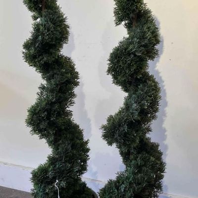 Sale Photo Thumbnail #189: Pair Artificial Spiral Topiary Trees