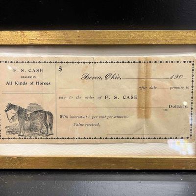 Sale Photo Thumbnail #103: F. S. Case Horse Dealer Promissory Note