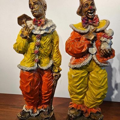 Sale Photo Thumbnail #361: Pair Hand-Painted Plaster Clowns