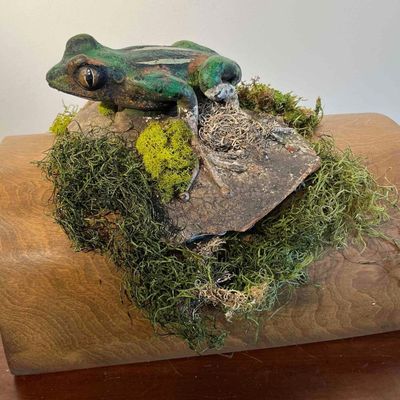 Sale Photo Thumbnail #443: Mixed Media Frog Sculpture, Carved Wood