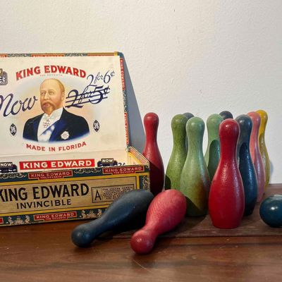 Sale Photo Thumbnail #429: 12 Wood Skittles & Balls, K. Edward Box