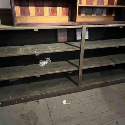 Sale Photo Thumbnail #545: American Primitive Green Wood Shelving