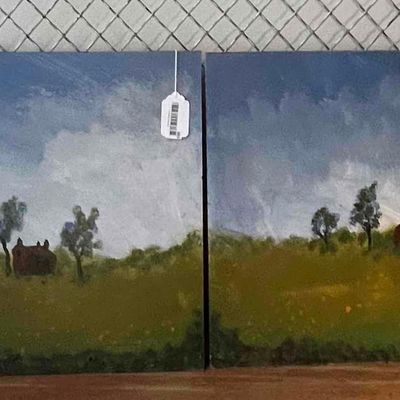 Sale Photo Thumbnail #377: Pair Folk Art Rural Landscape Paintings