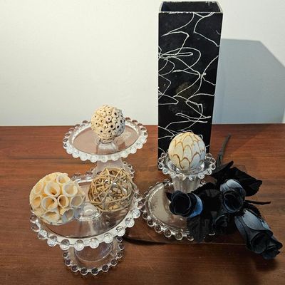 Sale Photo Thumbnail #300: Glass Pedestals, Holder & Ceramic Vase