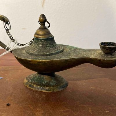 Sale Photo Thumbnail #523: Brass Genie Oil Lamp w/ Verdigris