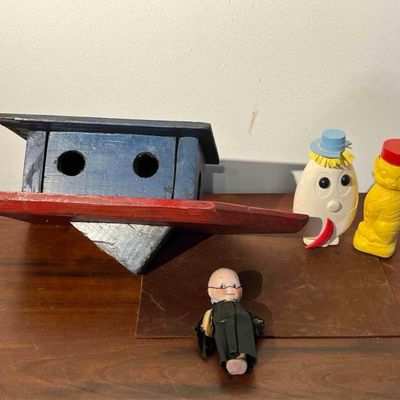 Sale Photo Thumbnail #476: Folk Art Wood, Avon, Cat Shaker & Doll