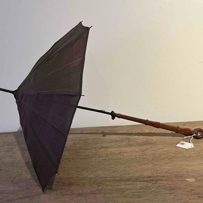 Sale Photo Thumbnail #85: Wood & Fabric Parasol w/ Ring Finial