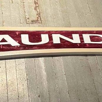 Sale Photo Thumbnail #240: Carved & Painted Laundry Pennant Sign