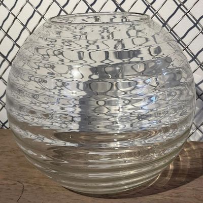 Sale Photo Thumbnail #25: Optic Ribbed Clear Glass Spherical Vase