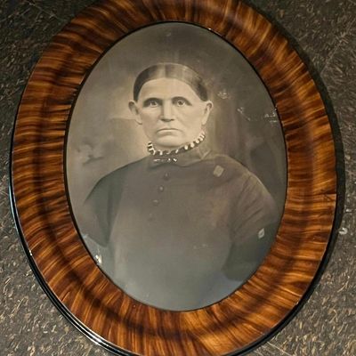 Sale Photo Thumbnail #496: Crayon Portrait Woman, Oval Maple Frame