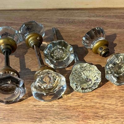 Sale Photo Thumbnail #327: Set 8 Octagonal Fluted Glass Door Knobs