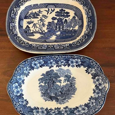 Sale Photo Thumbnail #205: Pair Blue & White Transferware Platters