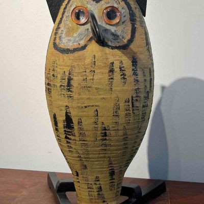 Sale Photo Thumbnail #442: Mixed Media Owl on Cenco Cast Iron Base