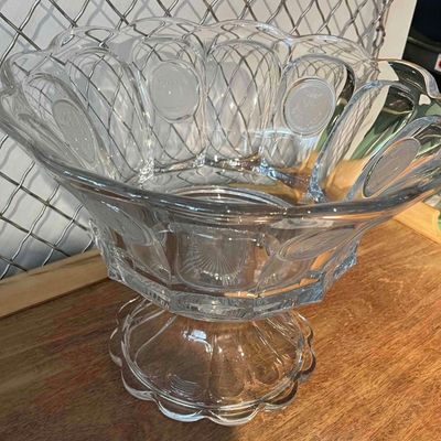 Sale Photo Thumbnail #438: Pressed Glass Coin Motif Punch Bowl Set