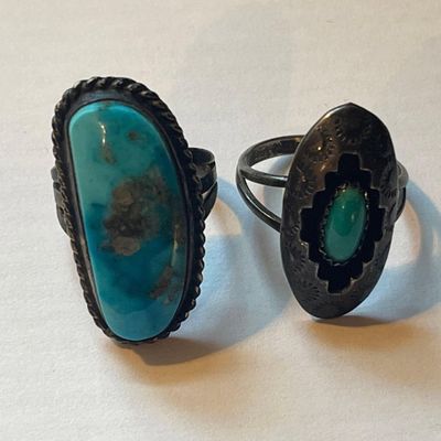 Sale Photo Thumbnail #158: Two Southwestern Silver and Stone Rings
