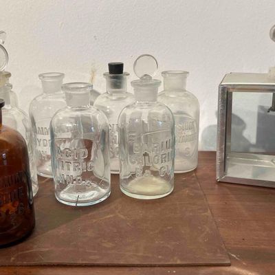 Sale Photo Thumbnail #483: Glass Apothecary Bottles & Electroscope
