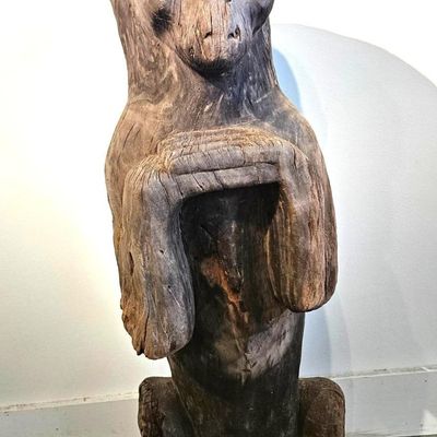 Sale Photo Thumbnail #235: Folk Art Wood Seated Monkey Sculpture