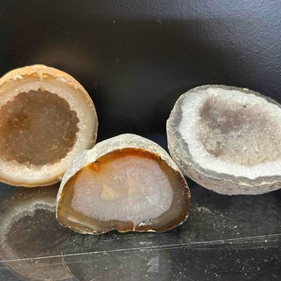 Sale Photo Thumbnail #123: Trio of Agate & Quartz Mineral Geodes