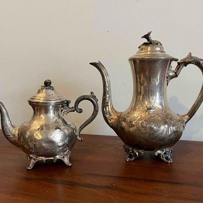 Sale Photo Thumbnail #209: Pair English Repousse Tea & Coffee Pots