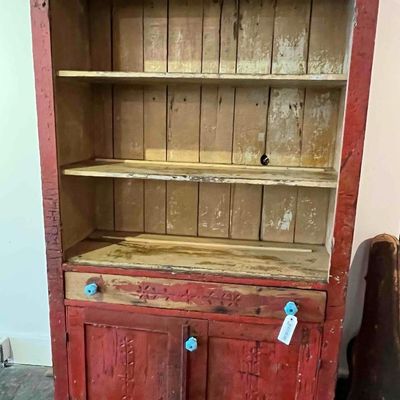 Sale Photo Thumbnail #134: American Red Painted Step-Back Cupboard