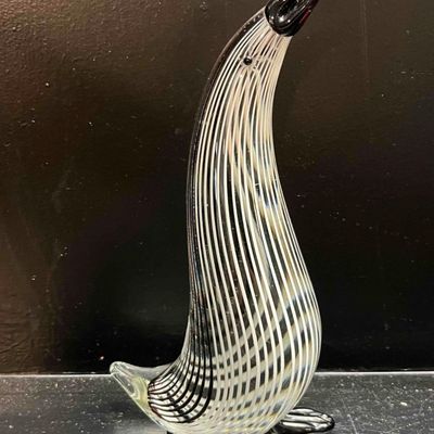 Sale Photo Thumbnail #88: Stylized Black and White Filigree Glass Penguin Figurine