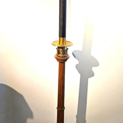 Sale Photo Thumbnail #259: Paschal Candle Oak & Brass Floor Candle Holder
