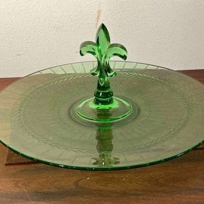 Sale Photo Thumbnail #360: Green Uranium Glass Fleur-de-Lis Server