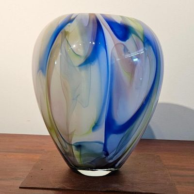 Sale Photo Thumbnail #280: Hand Blown Cased Art Glass Swirl Vase