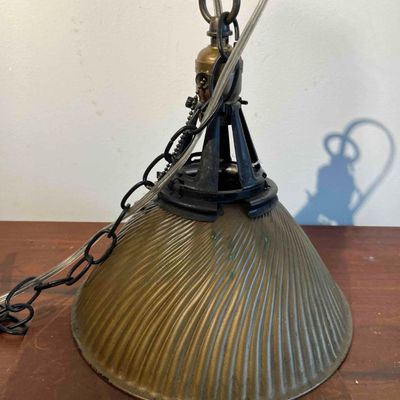Sale Photo Thumbnail #592: Industrial Prismatic Glass Pendant