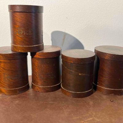 Sale Photo Thumbnail #488: American Turned Wood Spice Canister Set