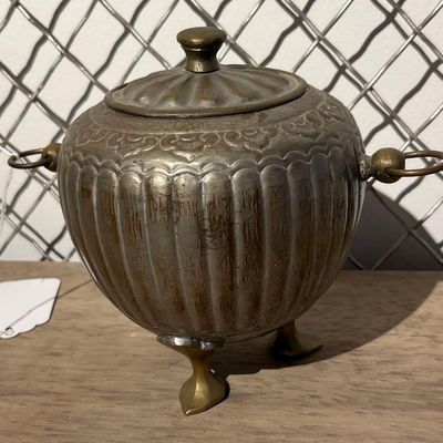 Sale Photo Thumbnail #7: Lobed Silver Plated Tripod Jar w/ Rings