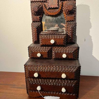 Sale Photo Thumbnail #461: American Tramp Art Chest w/ Mirror