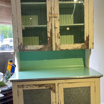 Sale Photo Thumbnail #35: Distressed Wood & Metal Kitchen Hutch