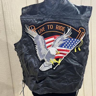 Sale Photo Thumbnail #659: Pebble Leather Eagle Patch Biker Vest
