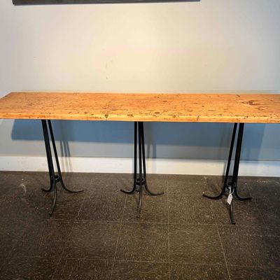 Sale Photo Thumbnail #400: Softwood & Metal Trestle Console Table