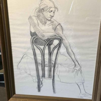 Sale Photo Thumbnail #724: Kujawski, Seated Figure, Charcoal and Chalk Drawing, 1996