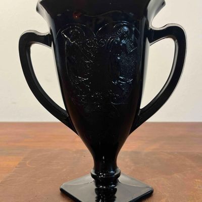 Sale Photo Thumbnail #264: Black Glass Double-Handled Trophy Vase