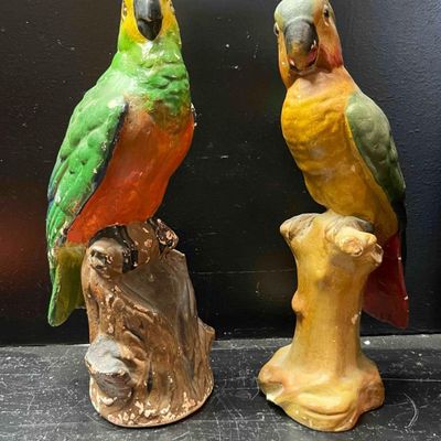 Sale Photo Thumbnail #111: Chalkware Parrot Pair w/ Glass Eyes