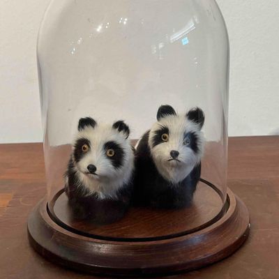Sale Photo Thumbnail #286: Pair Panda Figurines, Glass Cloche