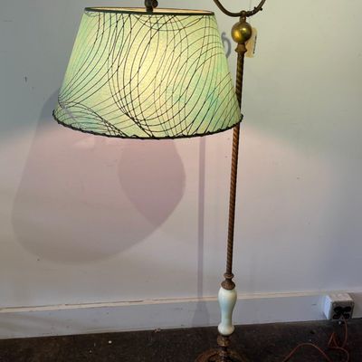Sale Photo Thumbnail #163: Cast Metal Bridge Lamp w/ Uranium Glass