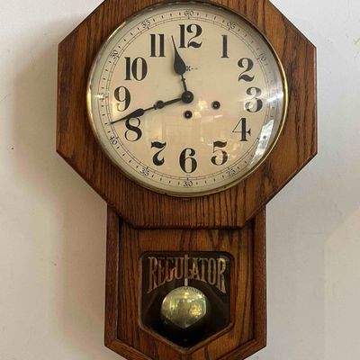 Sale Photo Thumbnail #229: Howard Miller Oak Regulator Wall Clock