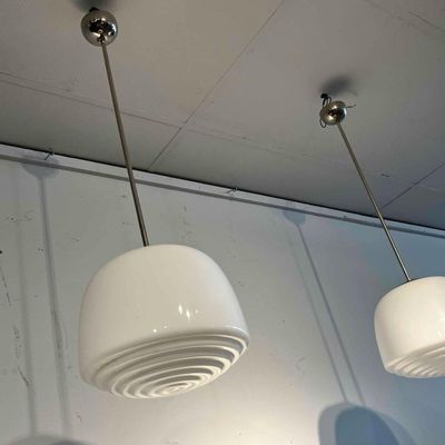 Sale Photo Thumbnail #233: Pair Guzzini Acrylic & Chrome NOS  Pendant Lights