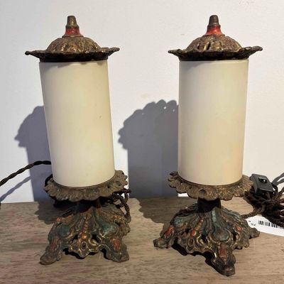 Sale Photo Thumbnail #75: Pair Polychrome Cast Metal Table Lamps